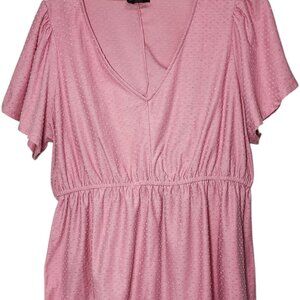 Lane Bryant 18/20 Blouse Pink Textured Swiss Dot V-Neck Short Sleeve Plus Size